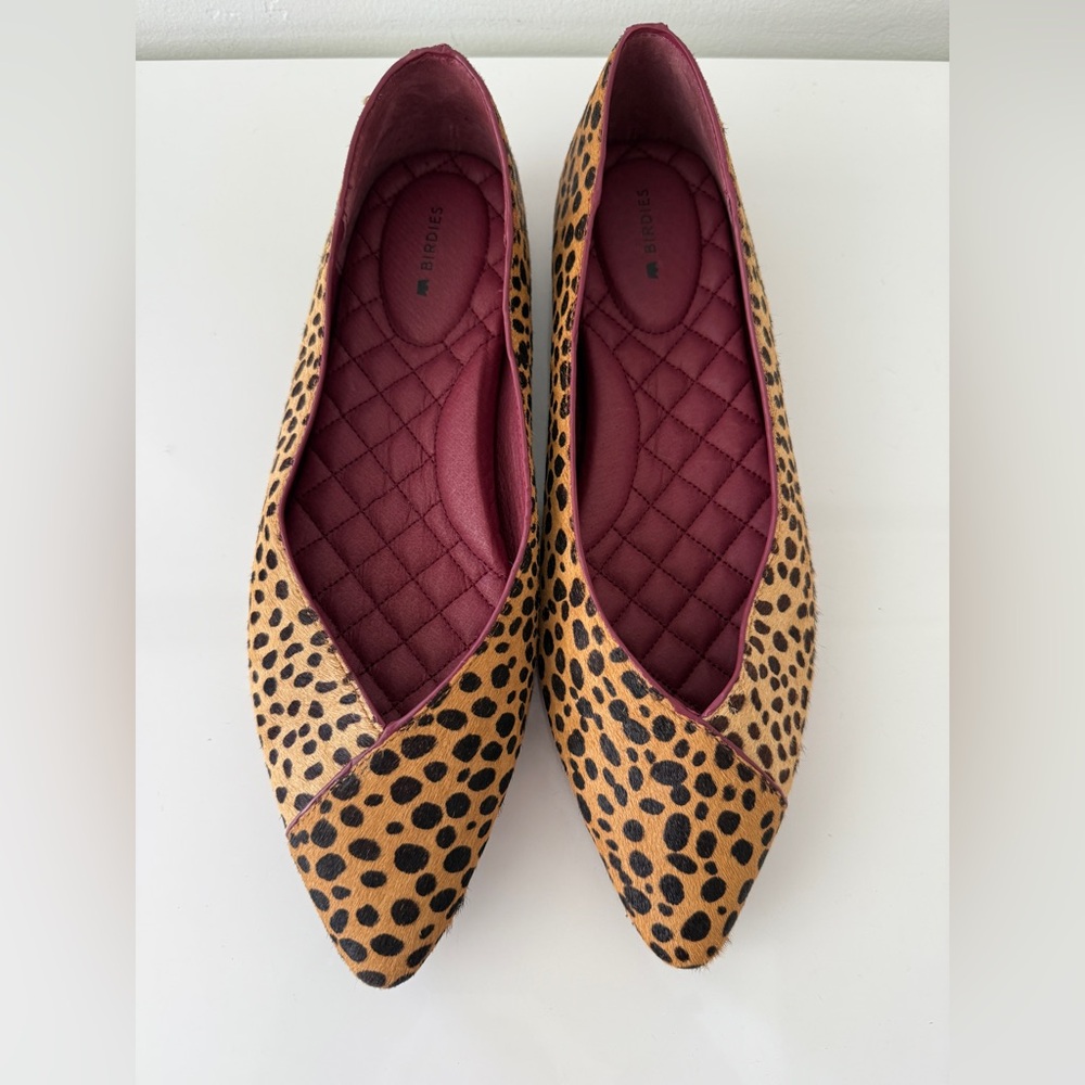 BIRDIES 'The Goldfinch' Leopard Print Calf-Hair Pointy Toe Ballet Flats Shoes, 9